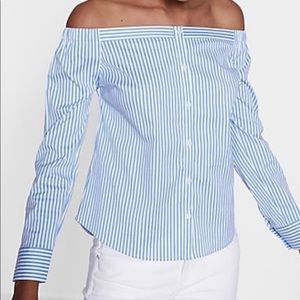 NEW Striped Off The Shoulder Button Front Blouse